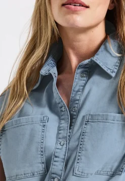 Blouse van denim met gebleekte look