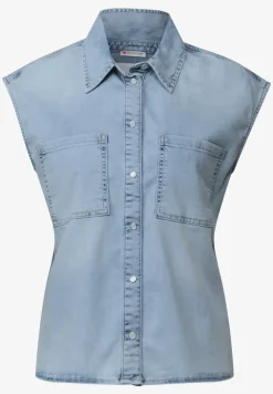 Blouse van denim met gebleekte look