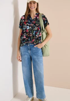 Blouse met gespleten hals en bloemenpatroon