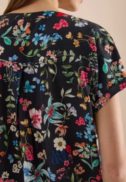 Blouse met gespleten hals en bloemenpatroon