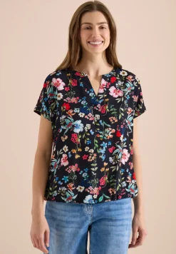 Blouse met gespleten hals en bloemenpatroon