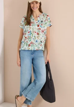 Blouse met gespleten hals en bloemenpatroon