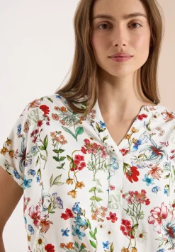 Blouse met gespleten hals en bloemenpatroon
