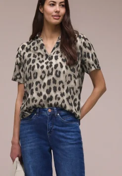Blouse met gespleten hals en dierenprint