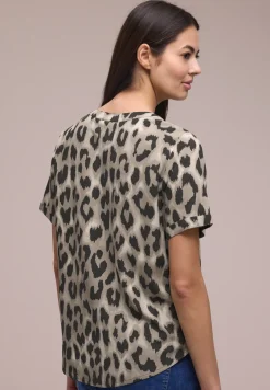 Blouse met gespleten hals en dierenprint