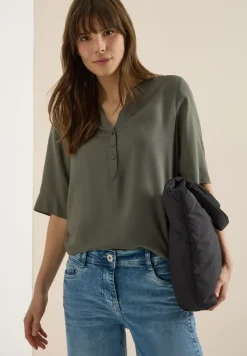 Blouse met gespleten hals en elastische zoom