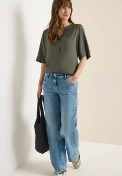 Blouse met gespleten hals en elastische zoom