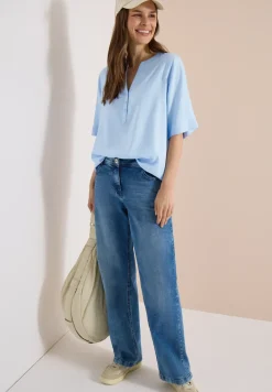 Blouse met gespleten hals en elastische zoom