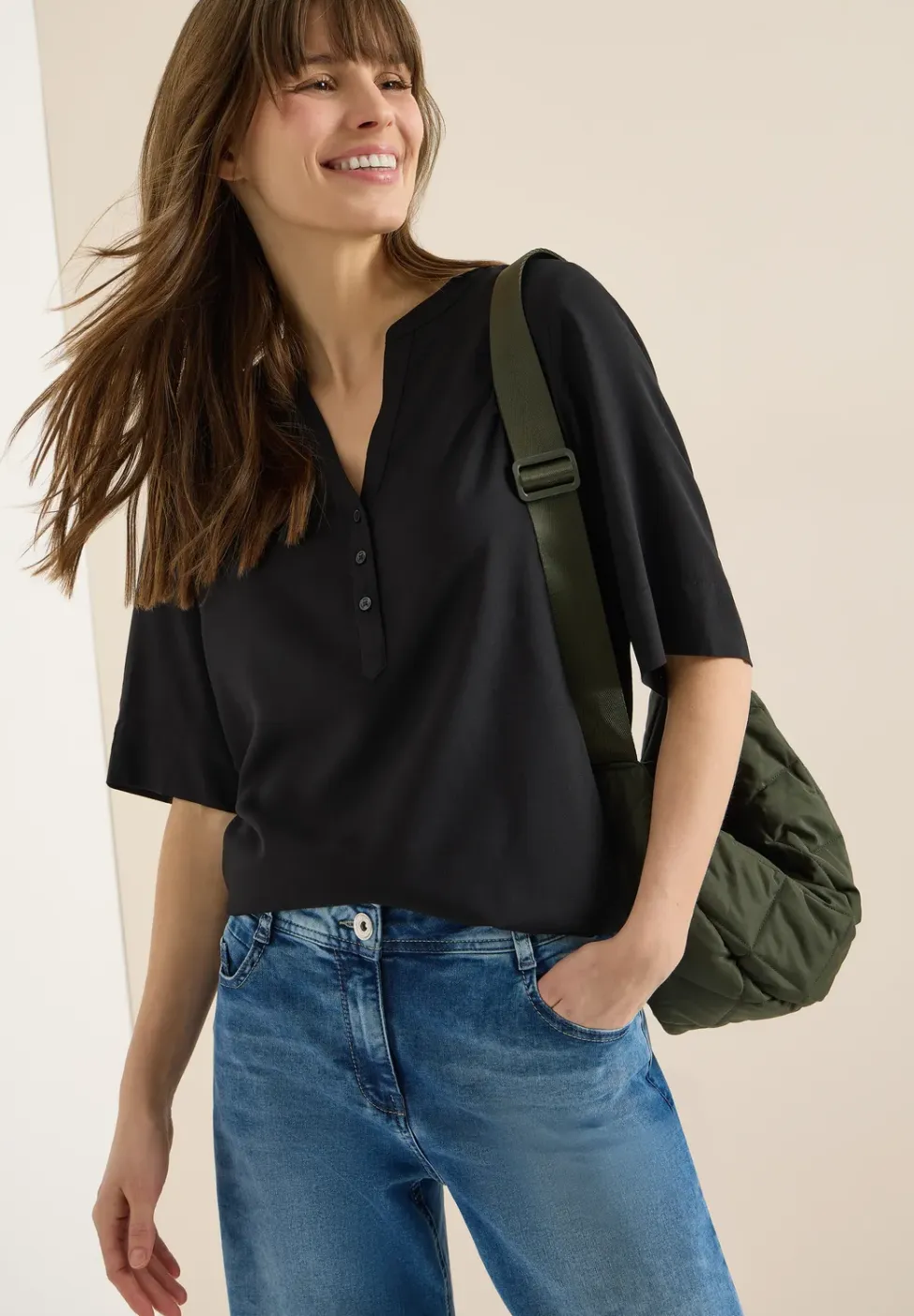 Blouse met gespleten hals en elastische zoom