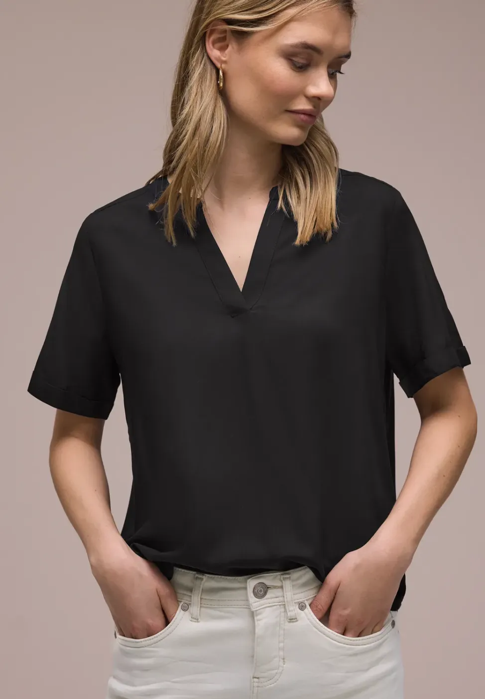 Blouse met gespleten hals en omslag
