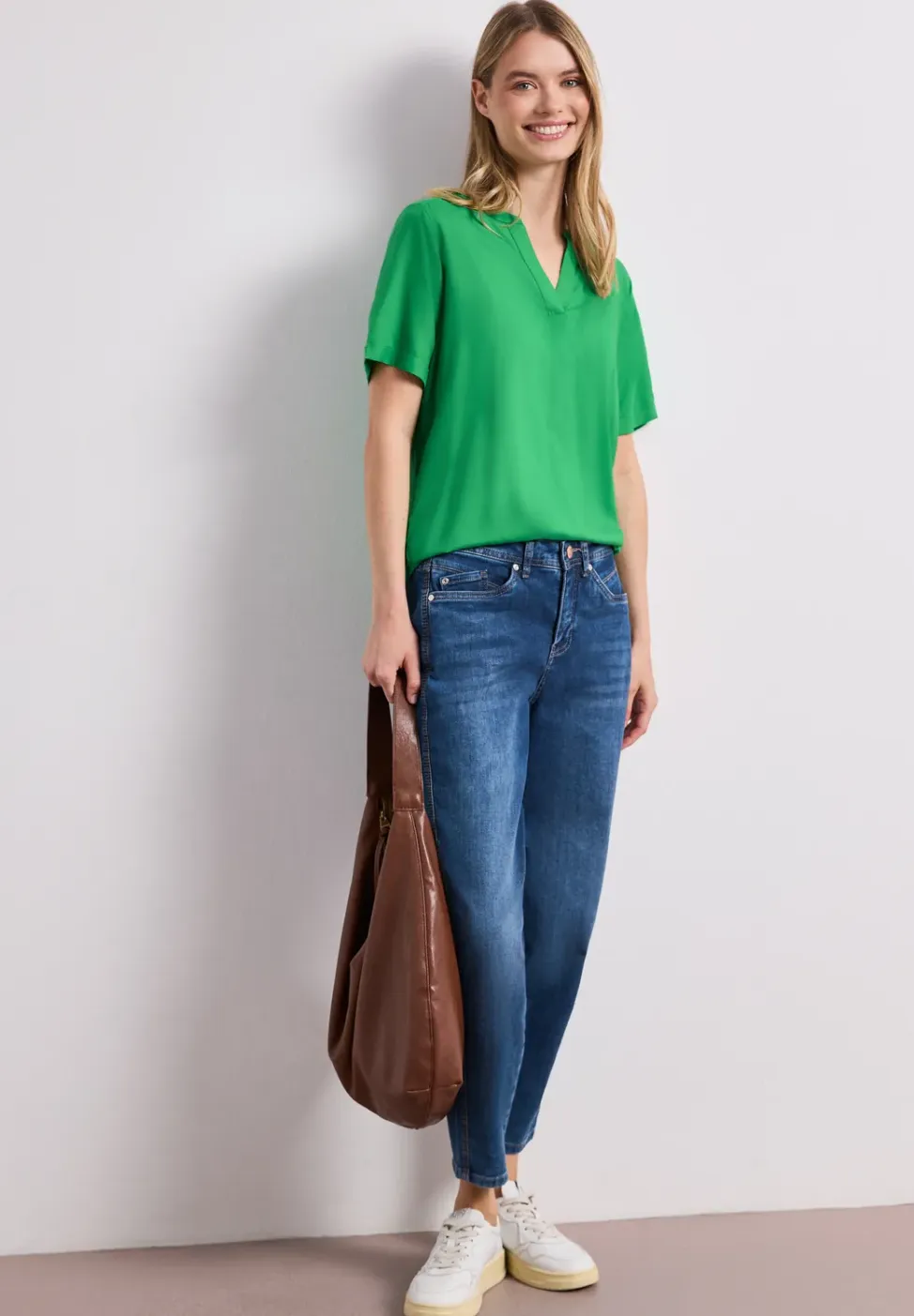 Blouse met gespleten hals en omslag