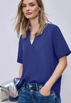 Blouse met gespleten hals en omslag