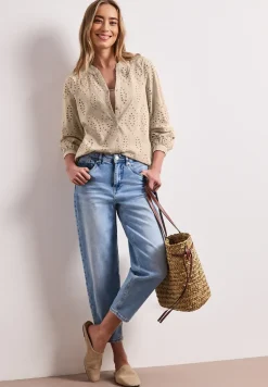 Blouse met gespleten hals en Shiffley-patroon