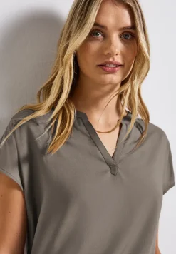 Blouse met gespleten hals in effen kleur