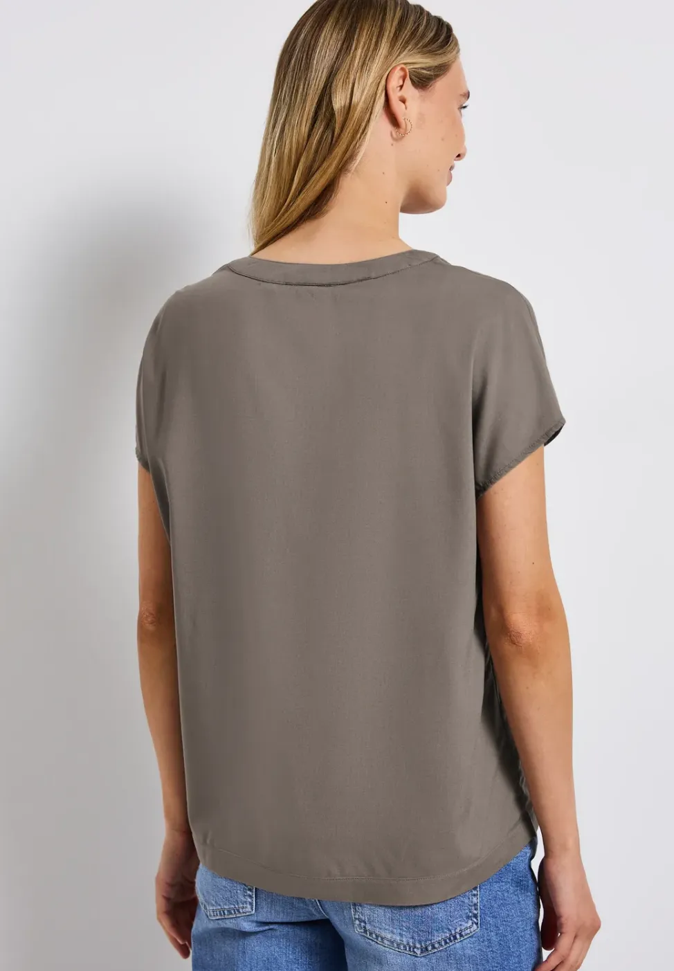 Blouse met gespleten hals in effen kleur