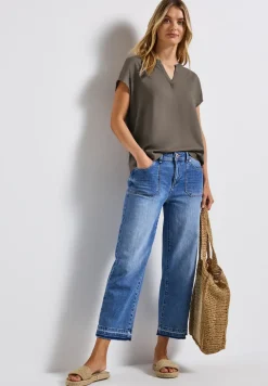 Blouse met gespleten hals in effen kleur
