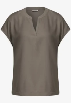 Blouse met gespleten hals in effen kleur