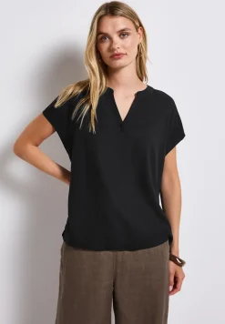 Blouse met gespleten hals in effen kleur