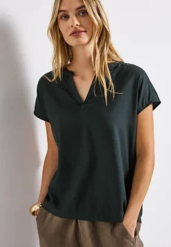 Blouse met gespleten hals in effen kleur