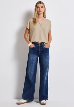 Blouse met gespleten hals in effen kleur