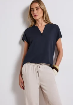 Blouse met gespleten hals in effen kleur