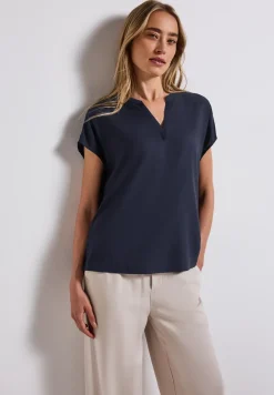 Blouse met gespleten hals in effen kleur