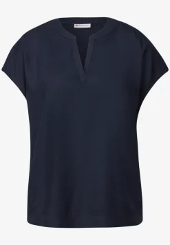 Blouse met gespleten hals in effen kleur