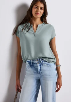 Blouse met gespleten hals in effen kleur