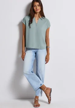 Blouse met gespleten hals in effen kleur