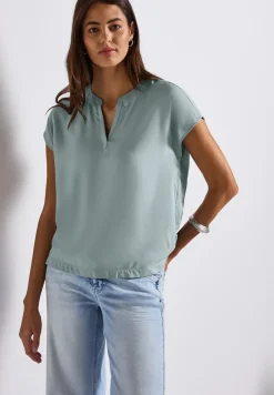 Blouse met gespleten hals in effen kleur
