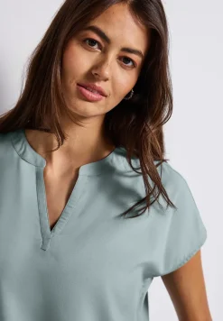 Blouse met gespleten hals in effen kleur