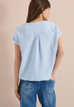 Blouse met gespleten hals in mousseline