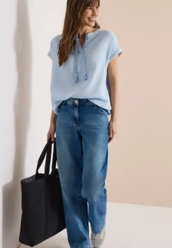 Blouse met gespleten hals in mousseline