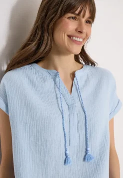 Blouse met gespleten hals in mousseline