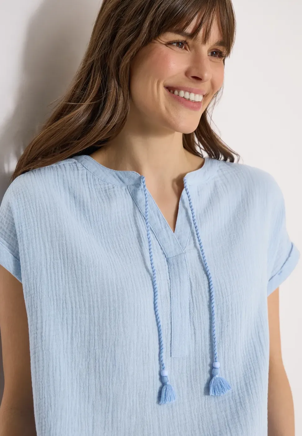 Blouse met gespleten hals in mousseline
