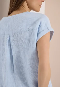 Blouse met gespleten hals in mousseline