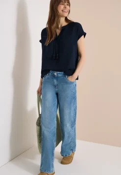Blouse met gespleten hals in mousseline