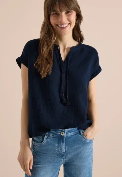 Blouse met gespleten hals in mousseline