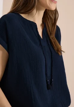 Blouse met gespleten hals in mousseline