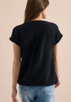 Blouse met gespleten hals in mousseline