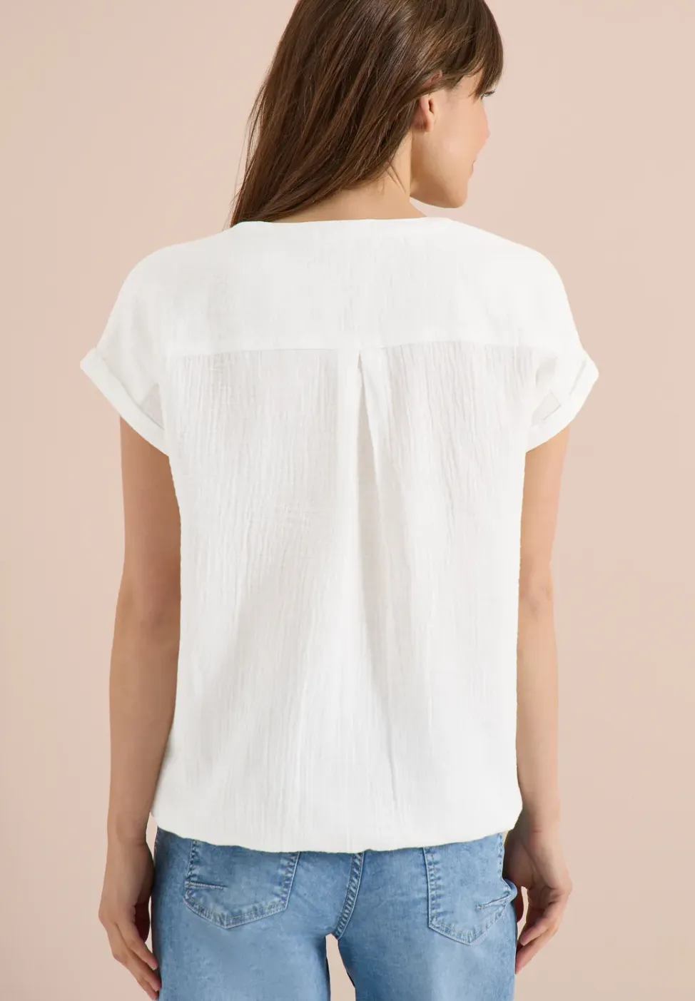 Blouse met gespleten hals in mousseline