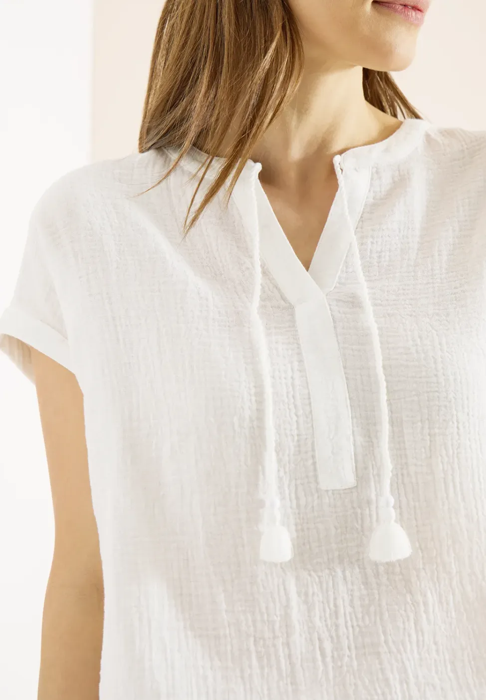Blouse met gespleten hals in mousseline