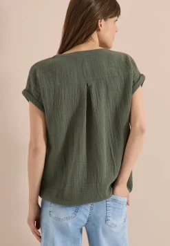 Blouse met gespleten hals in mousseline