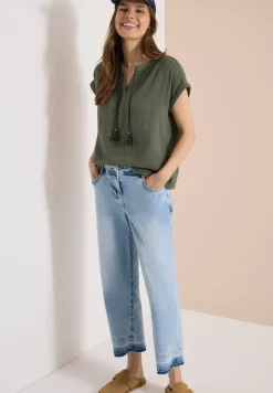 Blouse met gespleten hals in mousseline