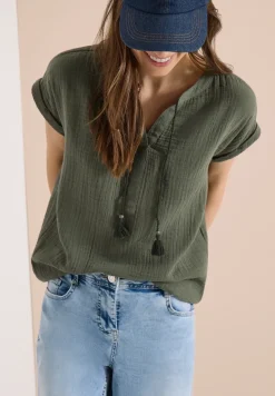 Blouse met gespleten hals in mousseline