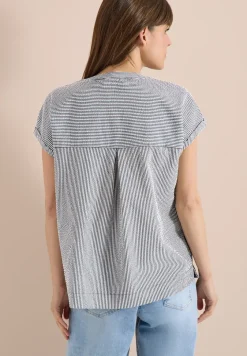 Blouse met gespleten hals in seersucker kwaliteit