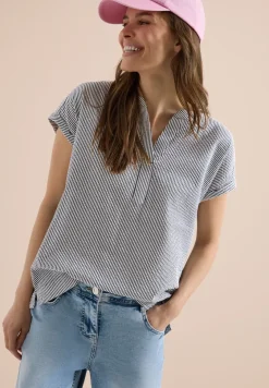 Blouse met gespleten hals in seersucker kwaliteit