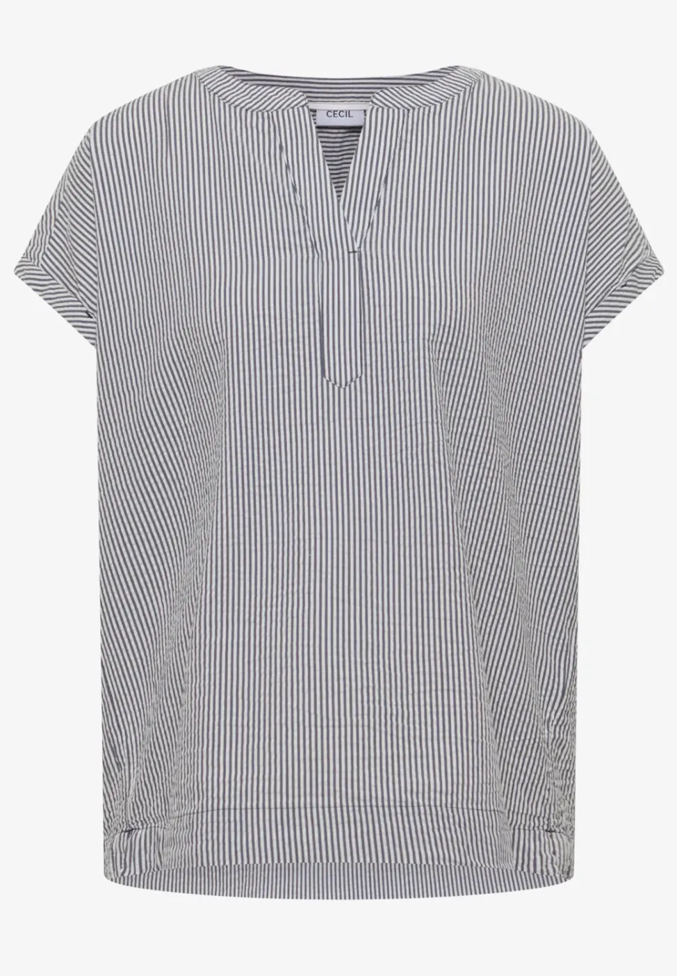 Blouse met gespleten hals in seersucker kwaliteit