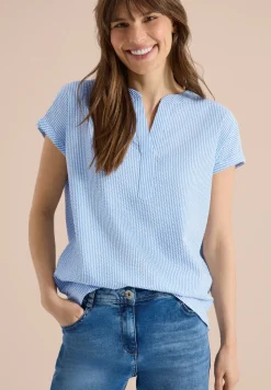 Blouse met gespleten hals in seersucker kwaliteit
