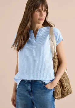 Blouse met gespleten hals in seersucker kwaliteit